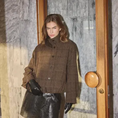 Olva Check balloon jacket , dark brown